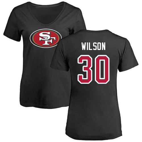 San Francisco 49ers Black Women Jeff Wilson Name and Number Logo #30 NFL T Shirt